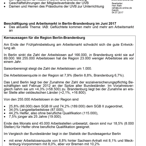 Arbeitsmarktbericht Juni 2017